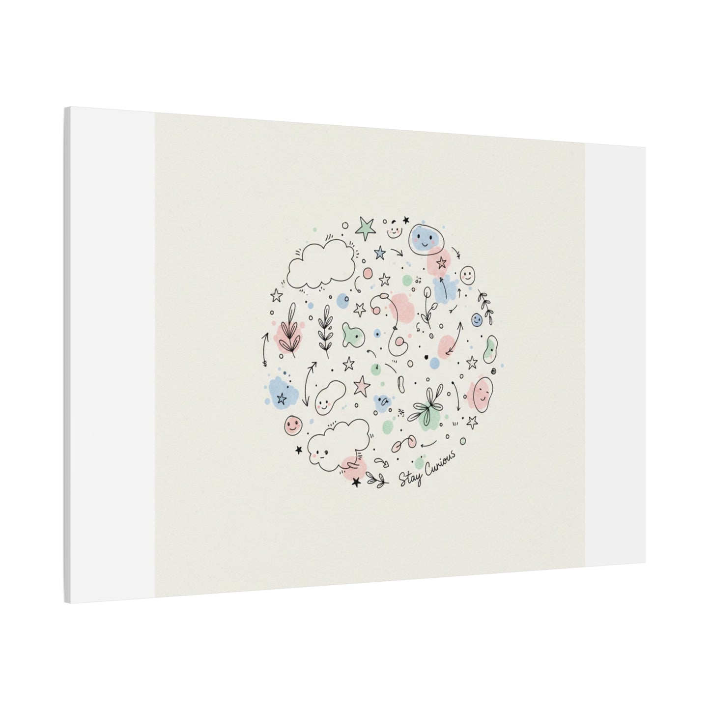 Doodle Circle Line Drawing Matte Canvas, Hand-Drawn Sketch Art