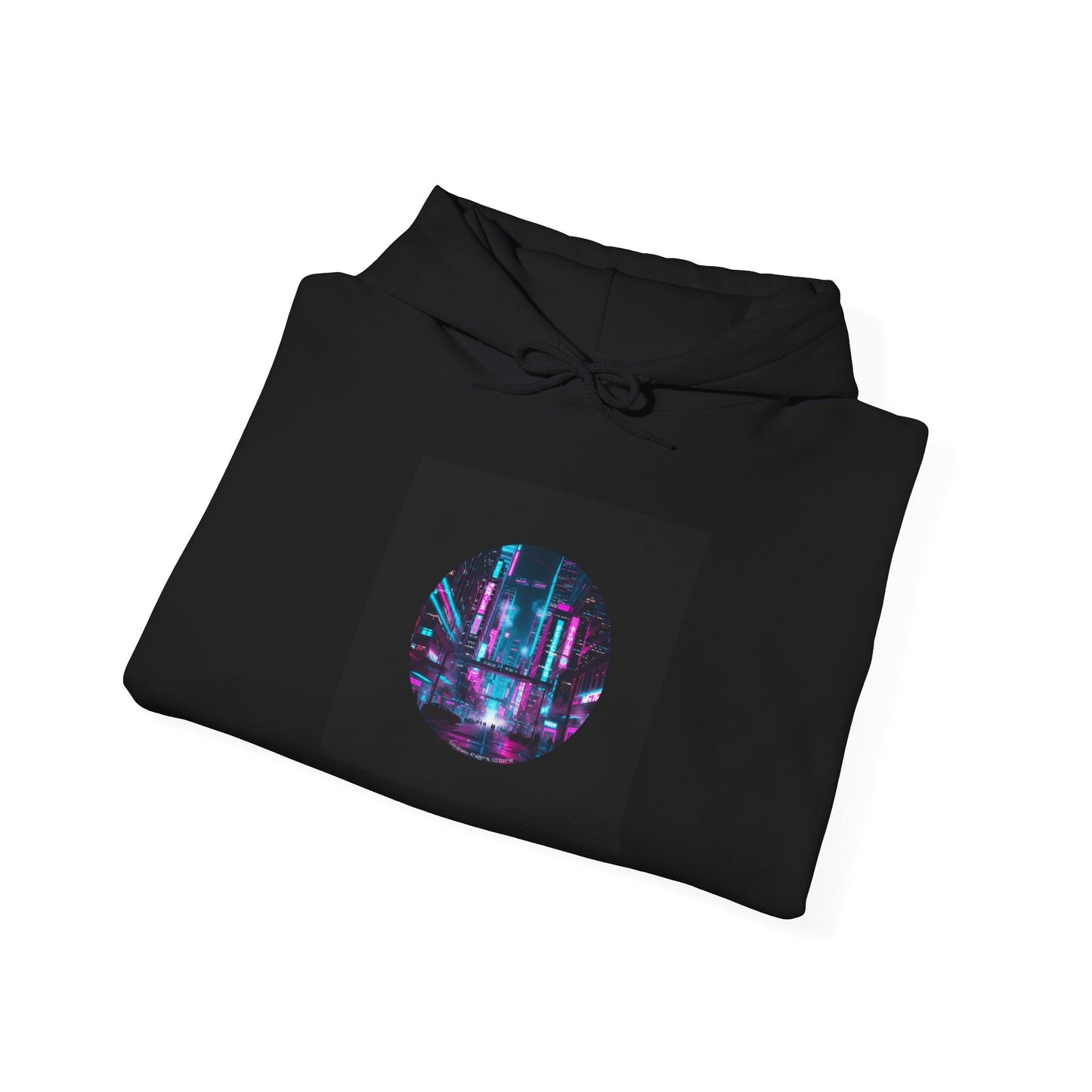 Neon Cyberpunk Skyline Hoodie | synthwave skyline, future city art