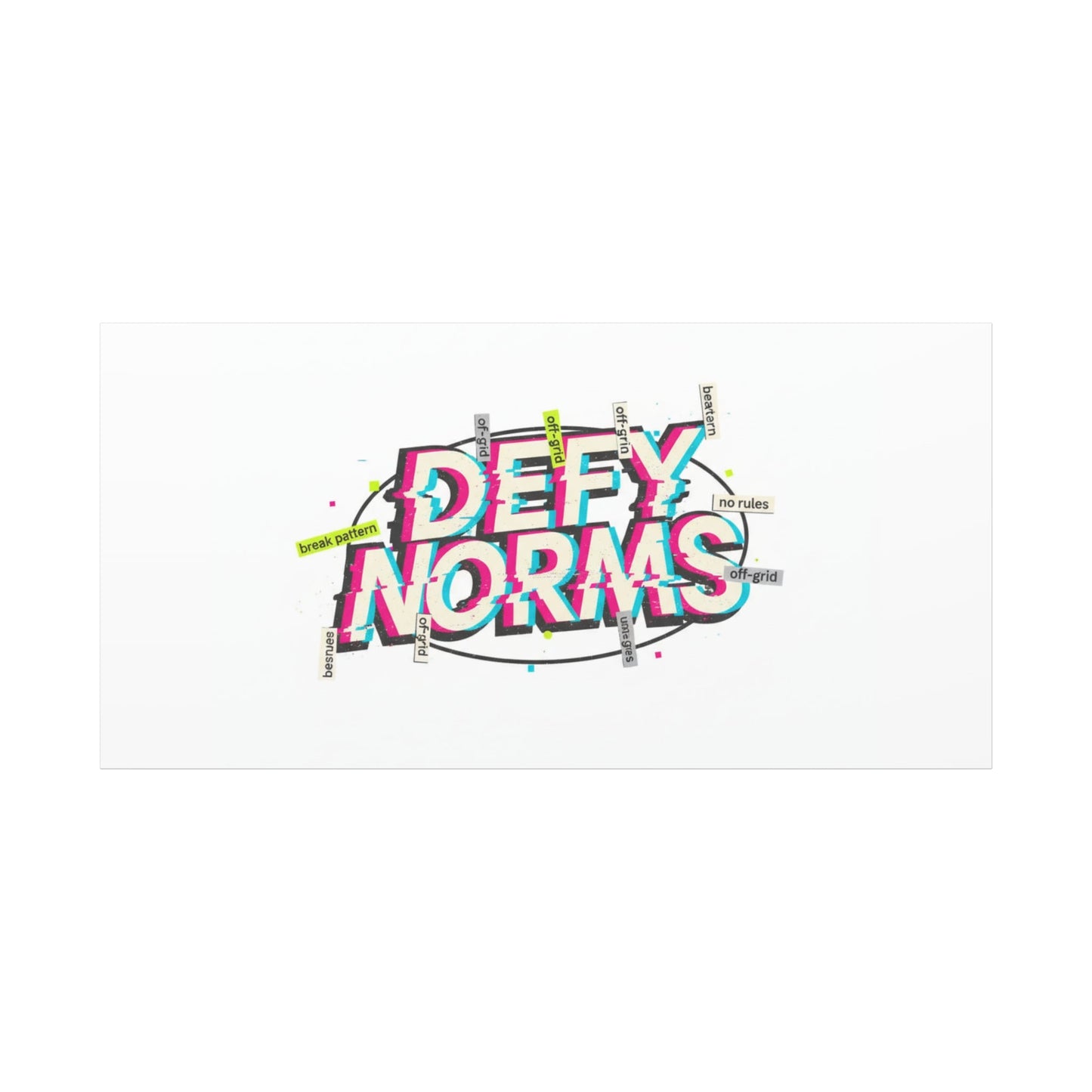 Defy Norms Canvas, Anti-Aesthetic Glitch Typography, Brutalist Poster Style