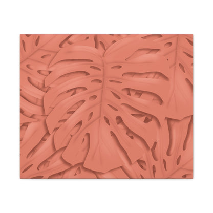 Coral Monstera Canvas Print – Botanical Wall Art