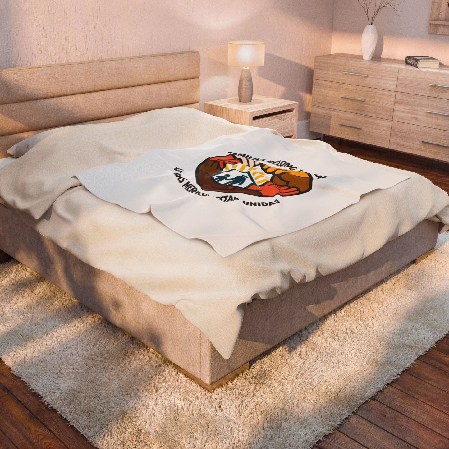 Families Belong Together Velveteen Plush Blanket | family unity, bilingual solidarity