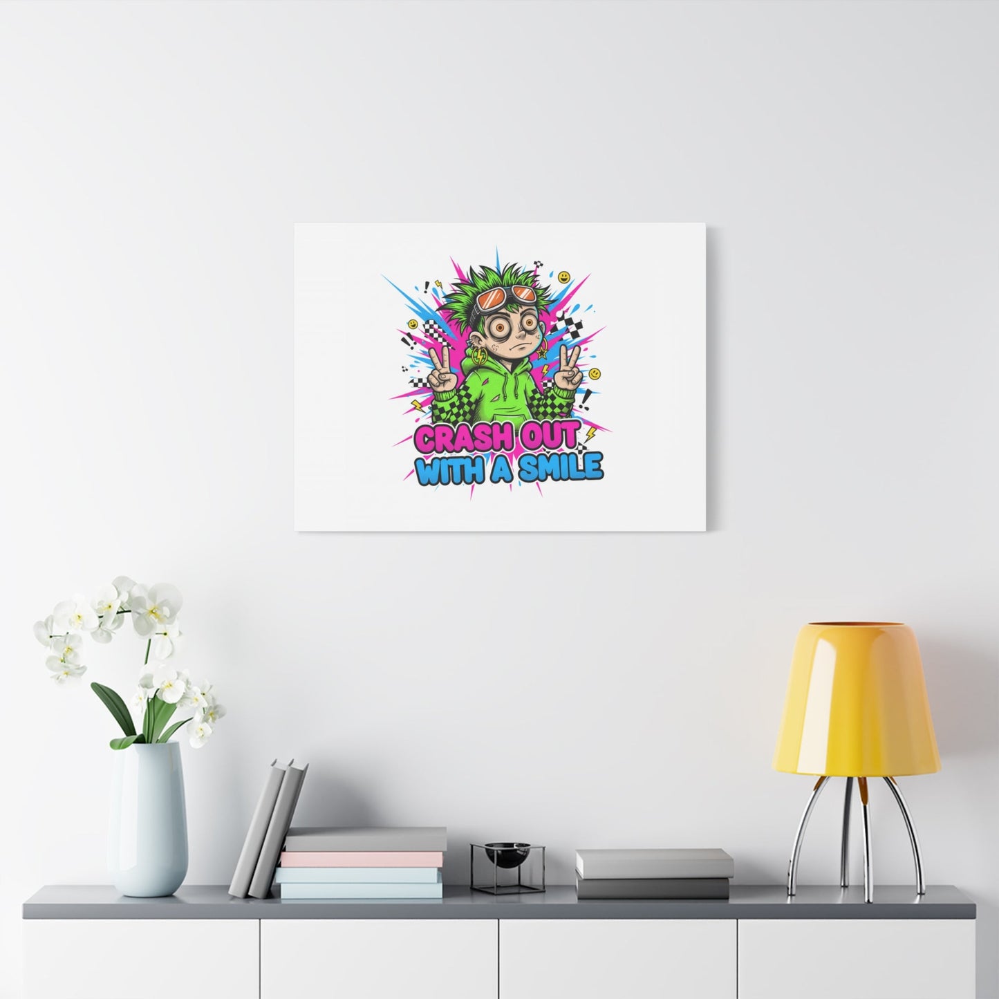 Crash Out With a Smile Canvas Print | Neon Skate Graffiti, Meme Meltdown Art