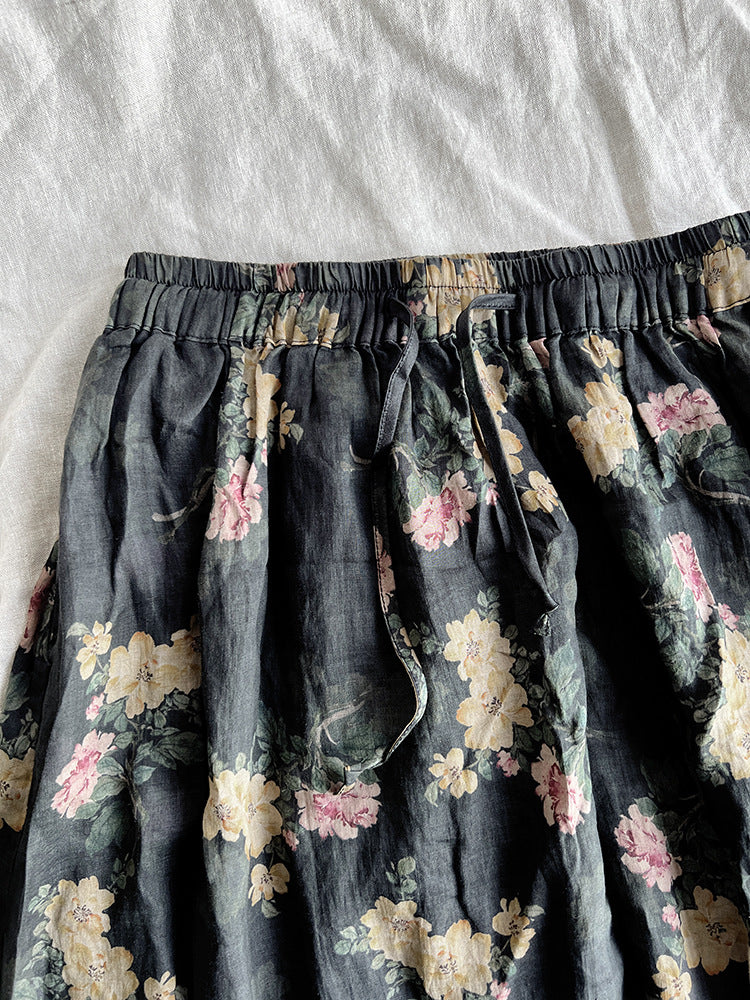 High-grade Printed High-count Pure Ramie Fine Linen Skirt