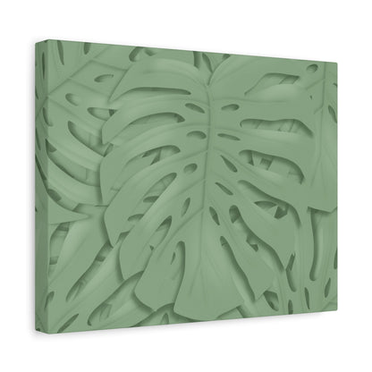 Sage Green Monstera Canvas Print – Botanical Wall Art