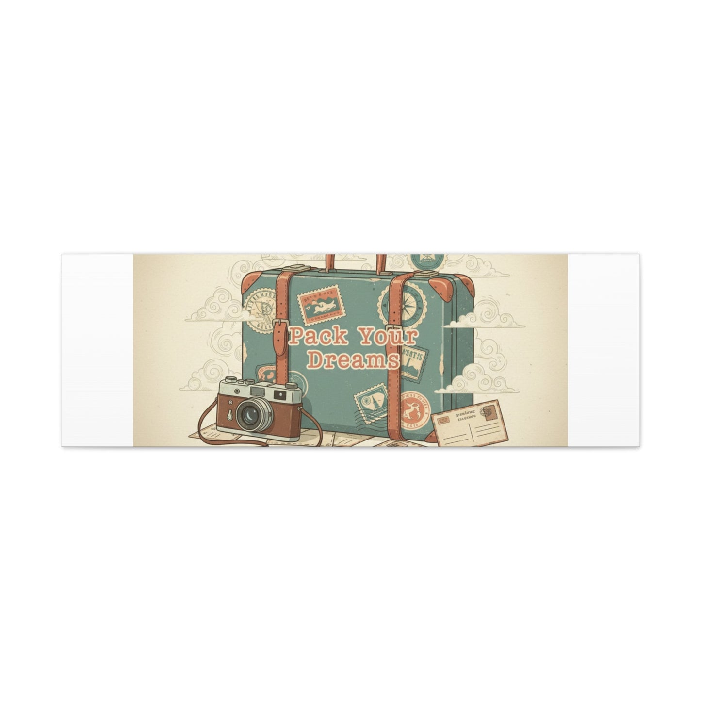 Pack Your Dreams Canvas | Retro Travel Postcard, Wanderlust Passport Stamp Art