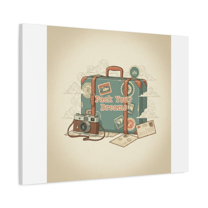 Pack Your Dreams Canvas | Retro Travel Postcard, Wanderlust Passport Stamp Art