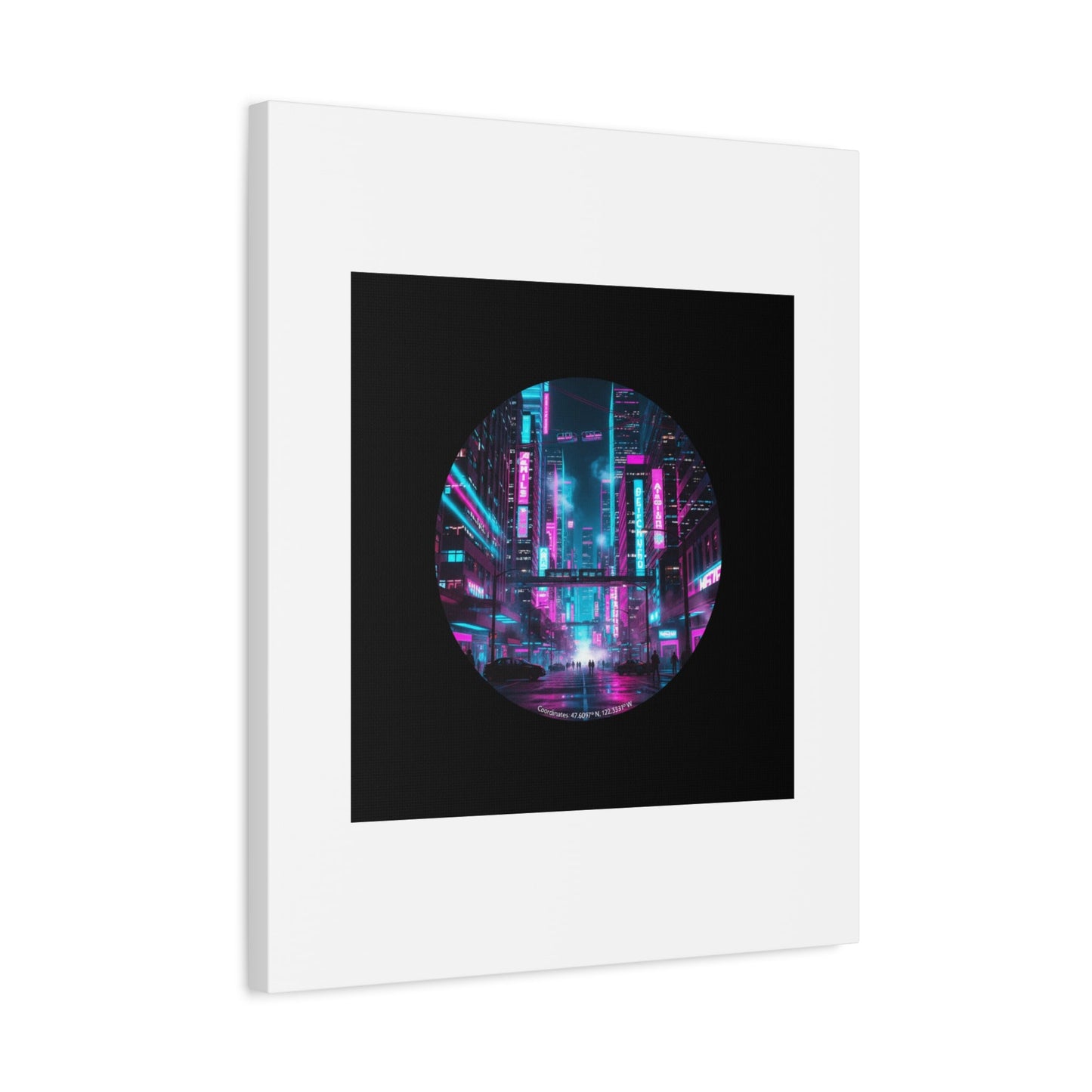 Neon Cyberpunk Cityscape Canvas | synthwave skyline, future city art