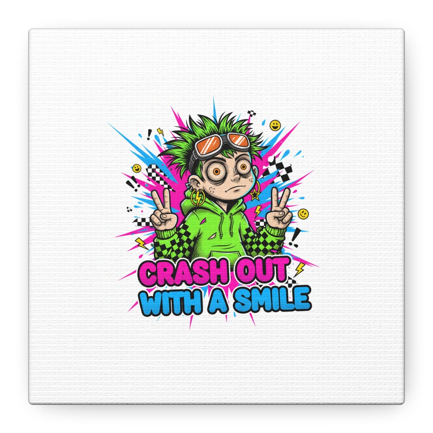 Crash Out With a Smile Canvas Print | Neon Skate Graffiti, Meme Meltdown Art