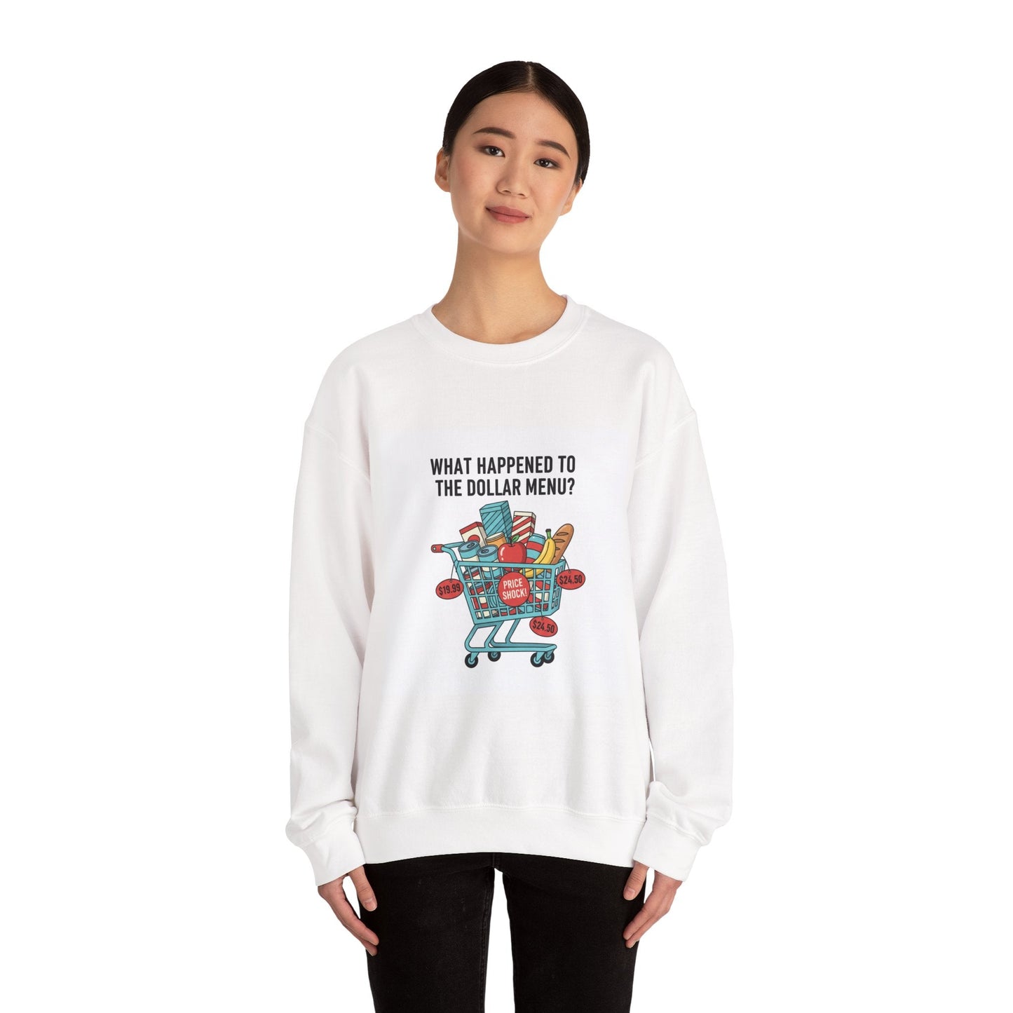What Happened to the Dollar Menu? Sweatshirt | Grocery Prices Meme, Budget Humor
