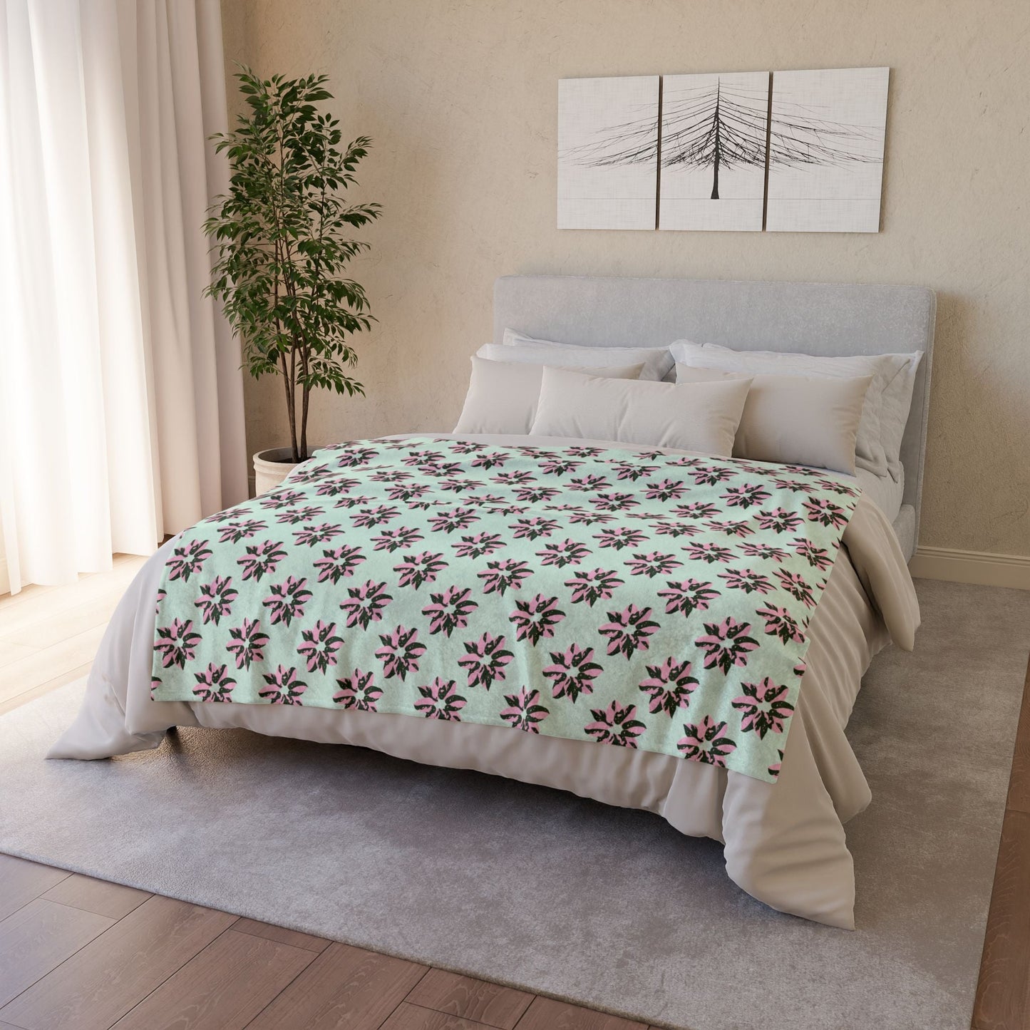 Pink Princess Philodendron Pattern Cozy Fleece Throw Blanket