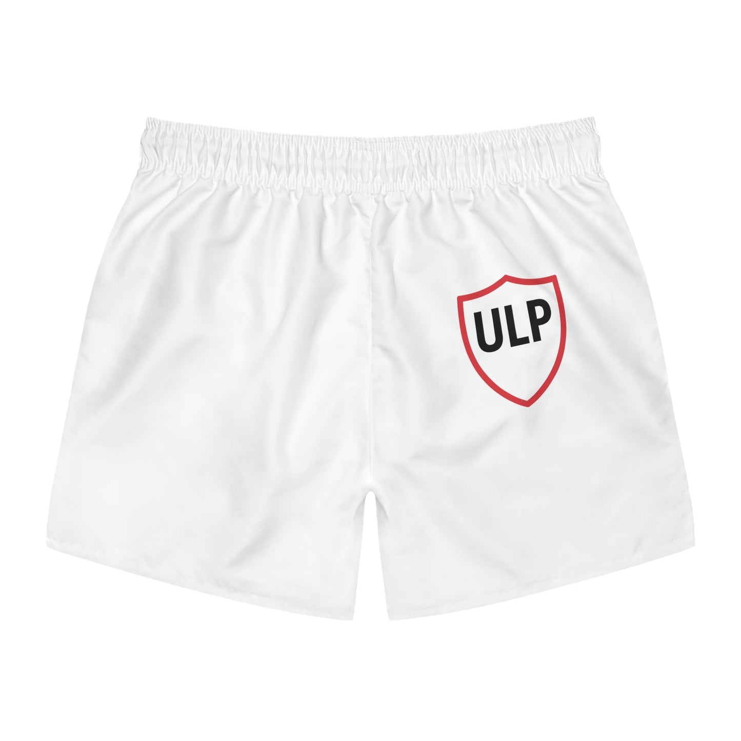 Courage Graphic Swim Trunks — White AOP with 'Courage' Flame Logo & ULP Shield