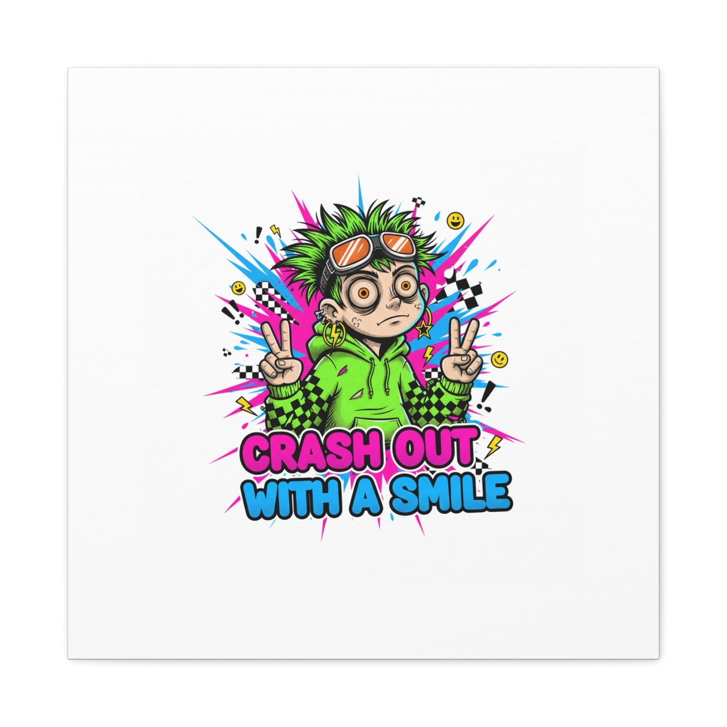 Crash Out With a Smile Canvas Print | Neon Skate Graffiti, Meme Meltdown Art