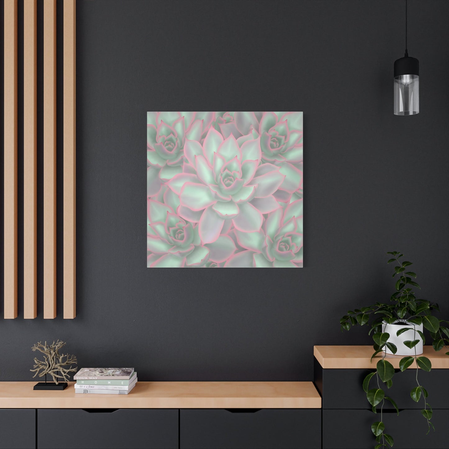 Echeveria Violet Queen Succulent Pattern Canvas Print – Botanical Wall Art
