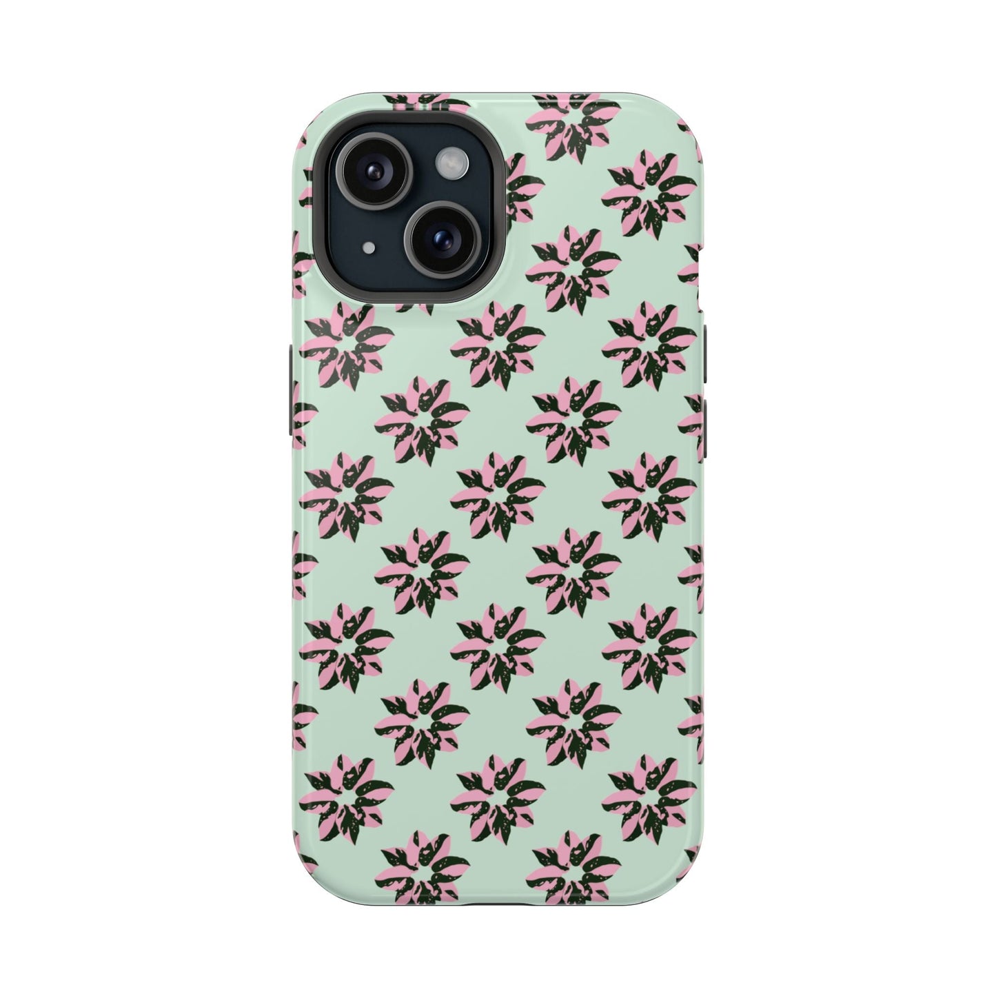 Pink Princess Philodendron Pattern Phone Case – Dual Layer Protective Cover