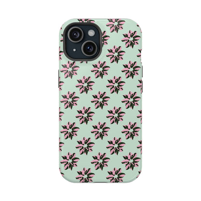 Pink Princess Philodendron Pattern Phone Case – Dual Layer Protective Cover