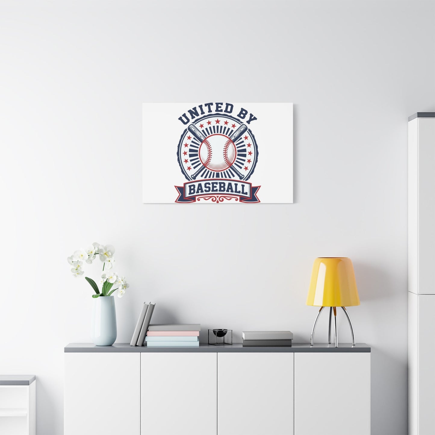United by Baseball Canvas | Patriotic Baseball Graphic, Red White Blue Wall Art