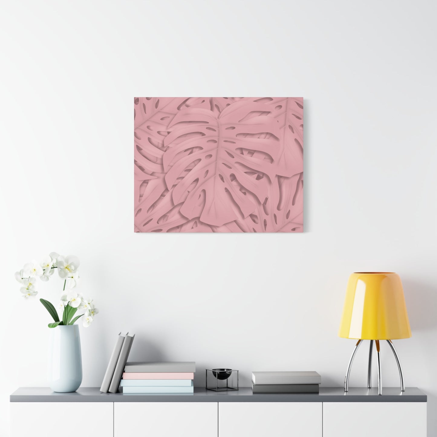 Soft Pink Monstera Canvas Print – Botanical Wall Art