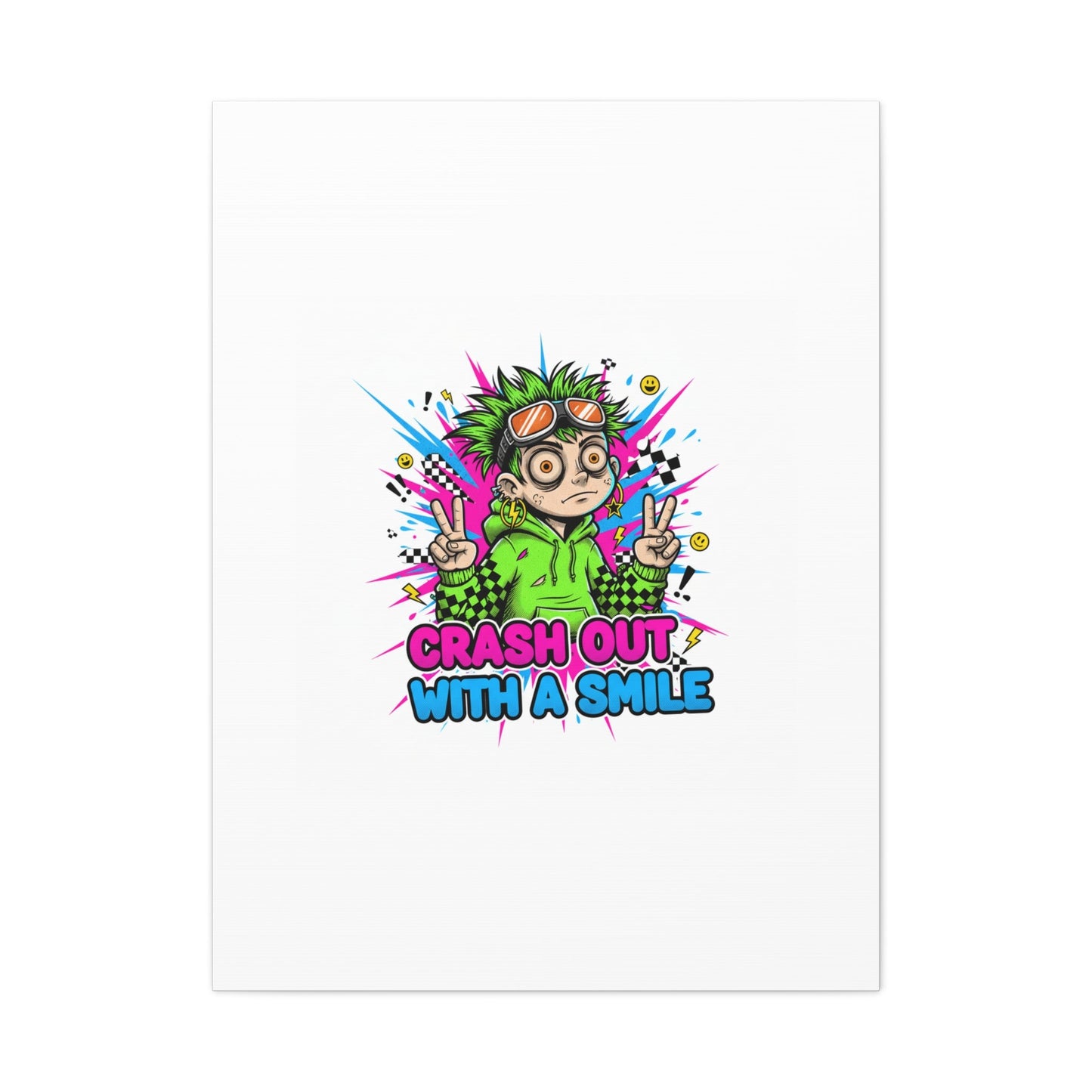 Crash Out With a Smile Canvas Print | Neon Skate Graffiti, Meme Meltdown Art
