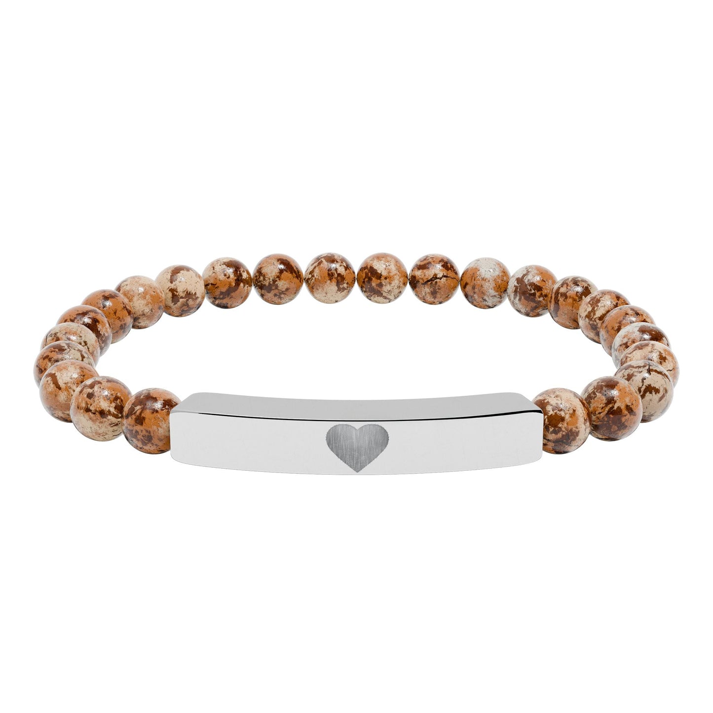 Engraved Natural Stone Stretch Bar Bracelet — Personalized Heart Bar Beaded Bracelet