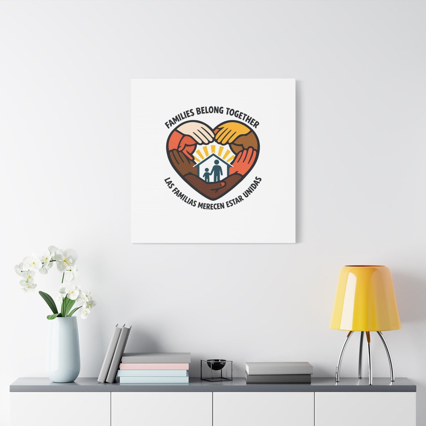 Families Belong Together Canvas, family unity solidarity, bilingual inclusive decor