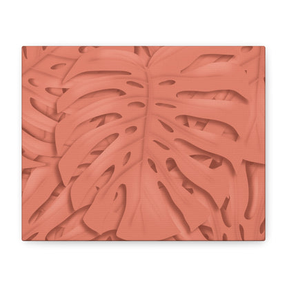 Coral Monstera Canvas Print – Botanical Wall Art