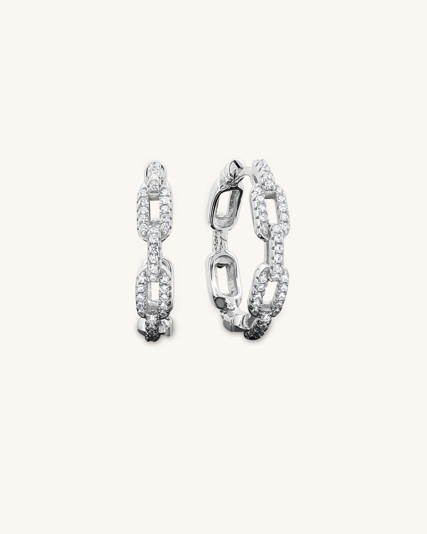 Pave Stone Paperclip Hoops