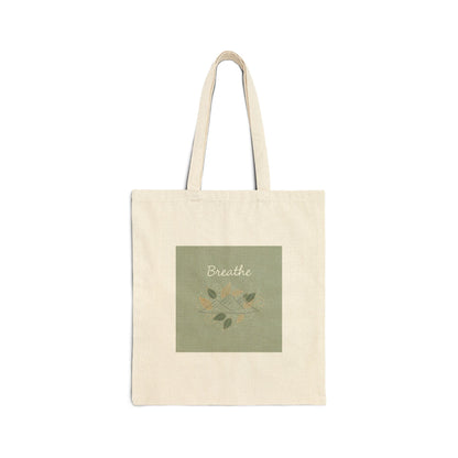 Breathe Green Square Tote | Nature Symbols, Minimal Forest Vibes