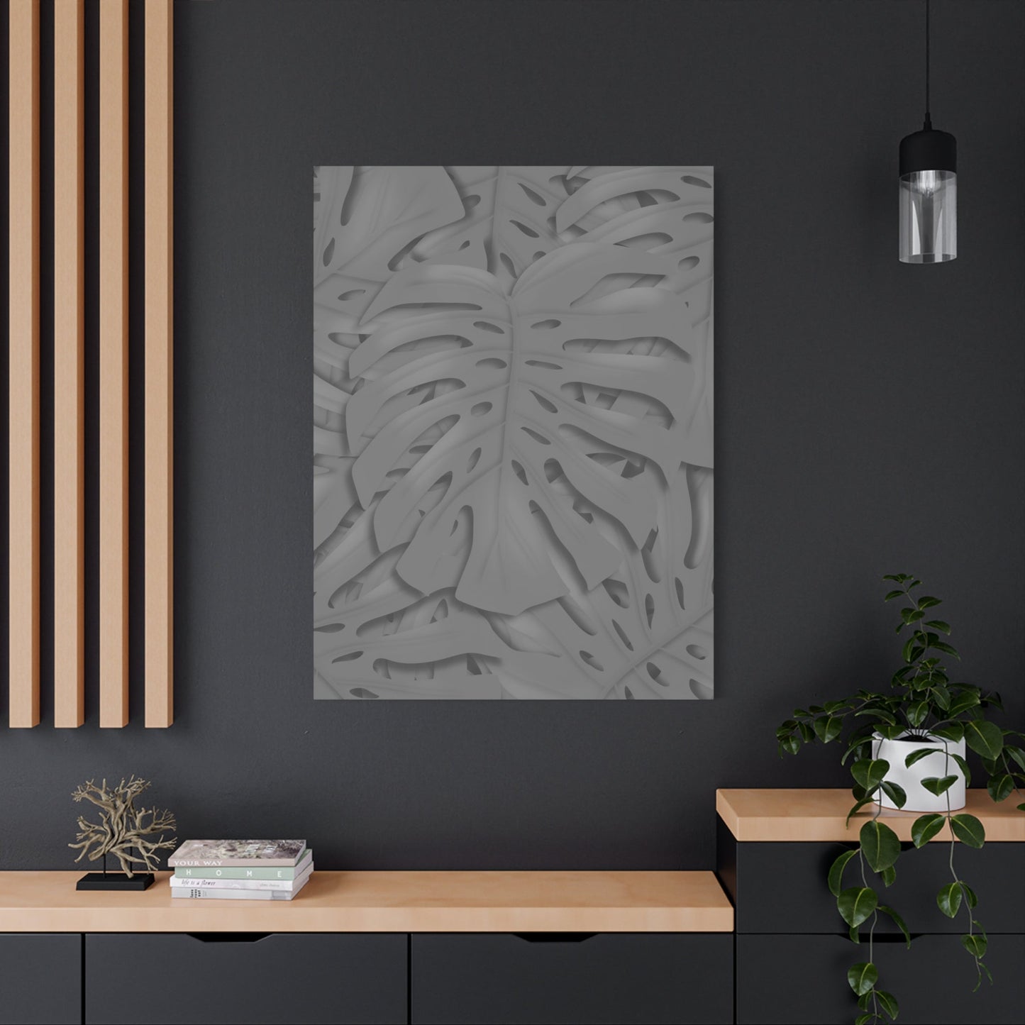Grey Monstera Canvas Print – Botanical Wall Art