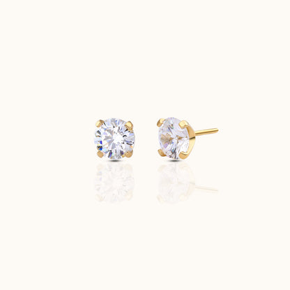 14K Solid Gold 4mm White CZ Threadless Labret Flat Back Earring