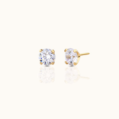 14K Solid Gold 3mm White CZ Threadless Labret Flat Back Earring