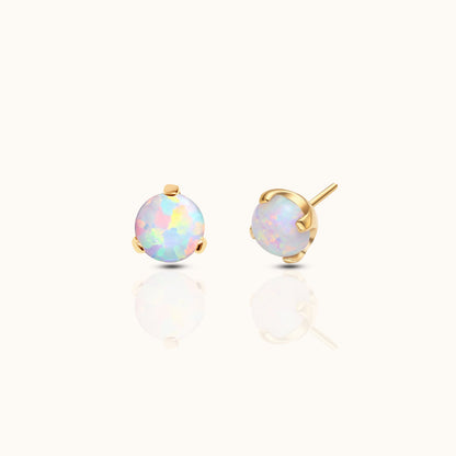 14K Solid Gold 3mm Opal Threadless Labret Flat Back Earring