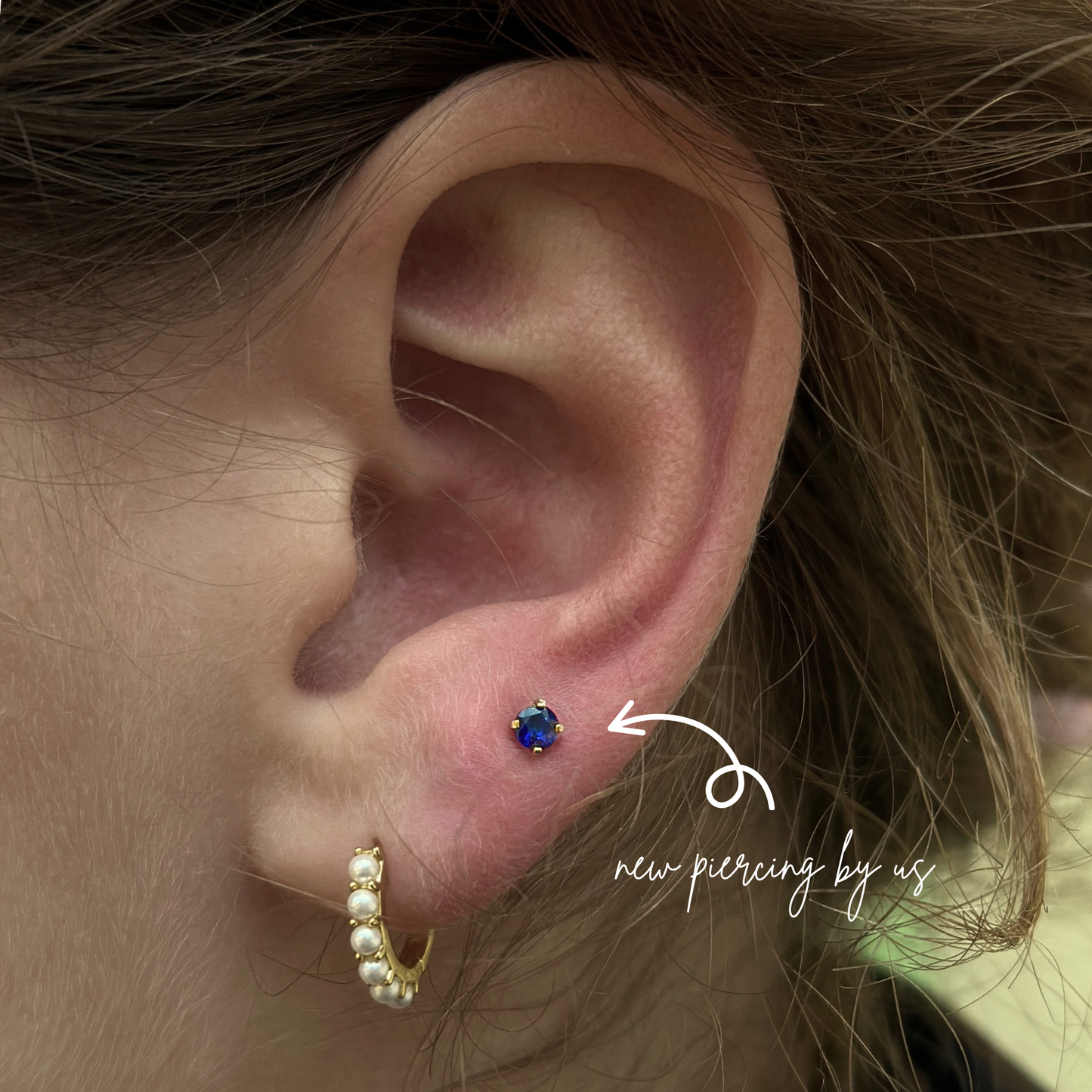 14K Solid Gold 3mm Midnight Blue CZ Threadless Labret Flat Back Earring