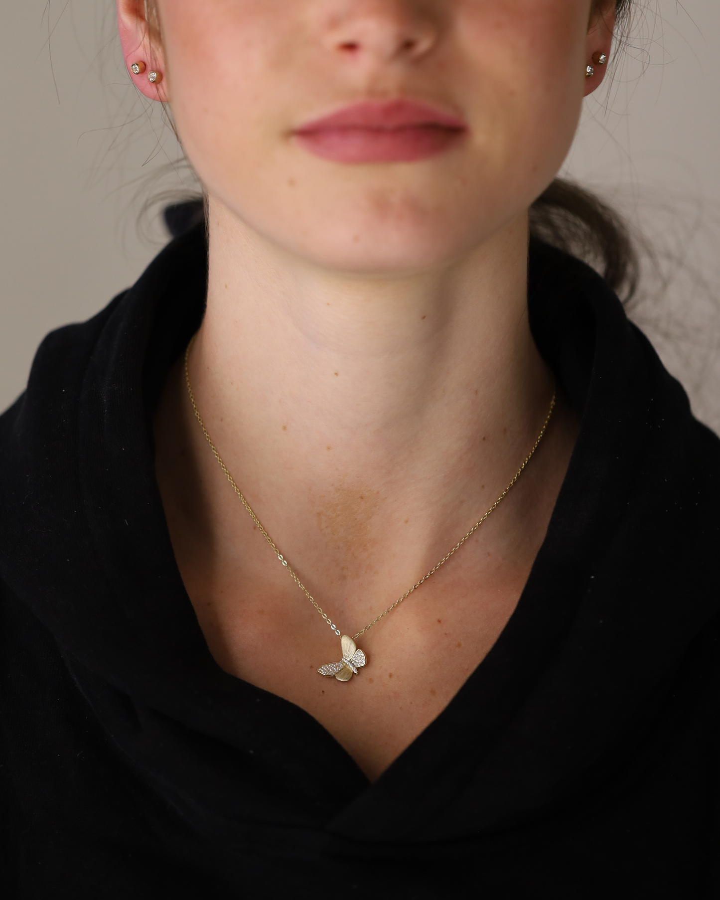 Matte Pave Stone Butterfly Necklace