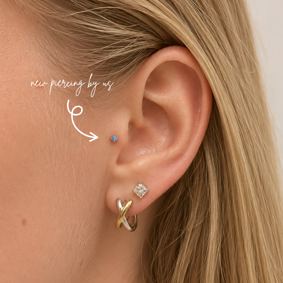 14K Solid Gold 2mm Aquamarine CZ Threadless Labret Flat Back Earring
