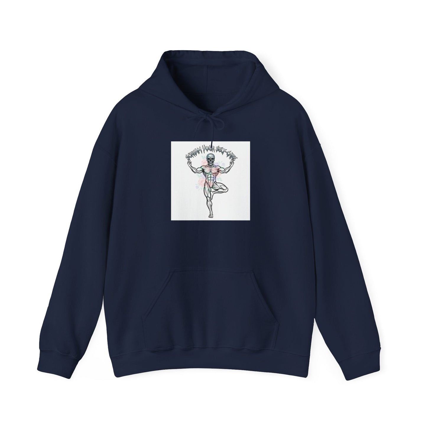 Loud Self-Care Metal Font Hoodie | gothic wellness quote, edgy self-care merch