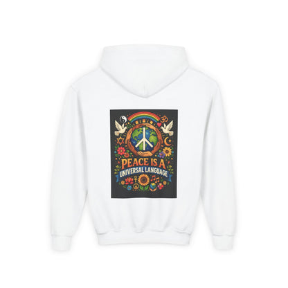Youth Hoodie — 'Courage' Front & 'Peace Is a Universal Language' Back Graphic Sweatshirt