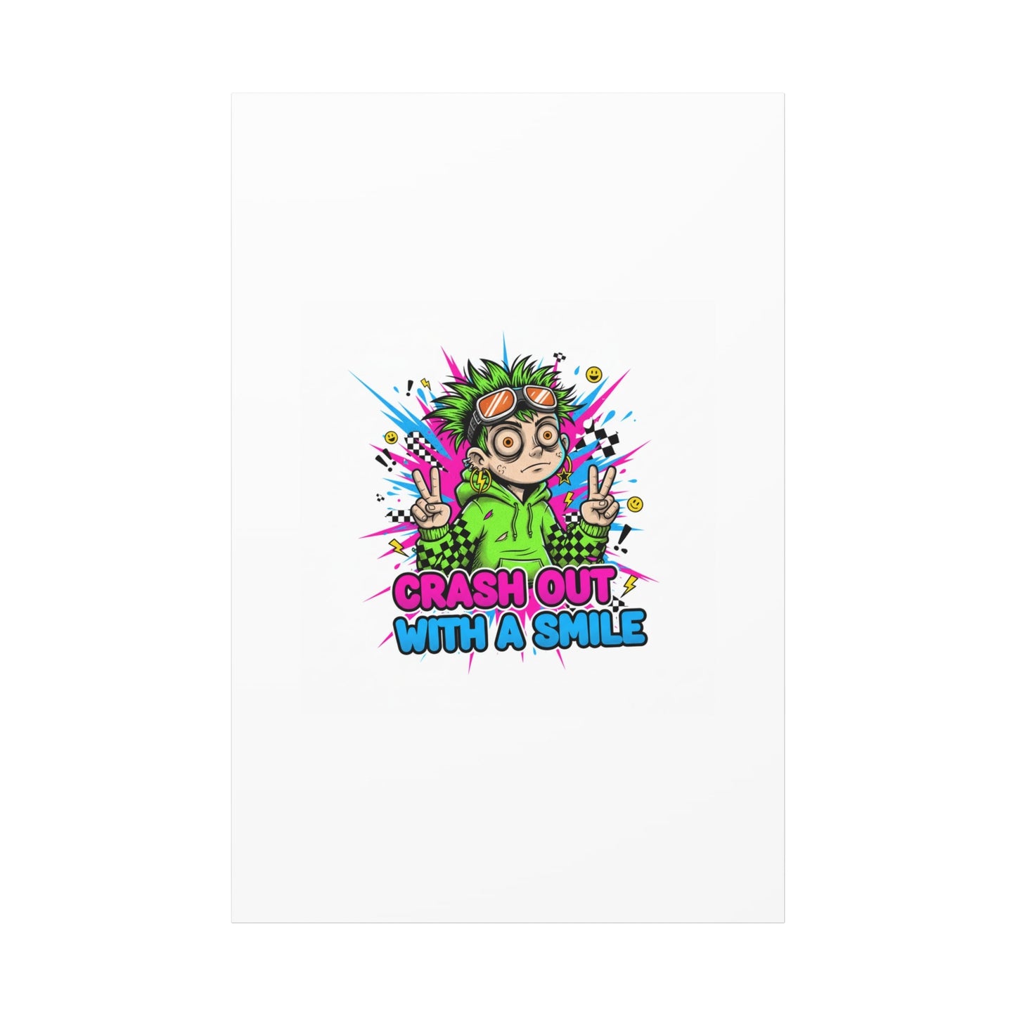 Crash Out With a Smile Canvas Print | Neon Skate Graffiti, Meme Meltdown Art