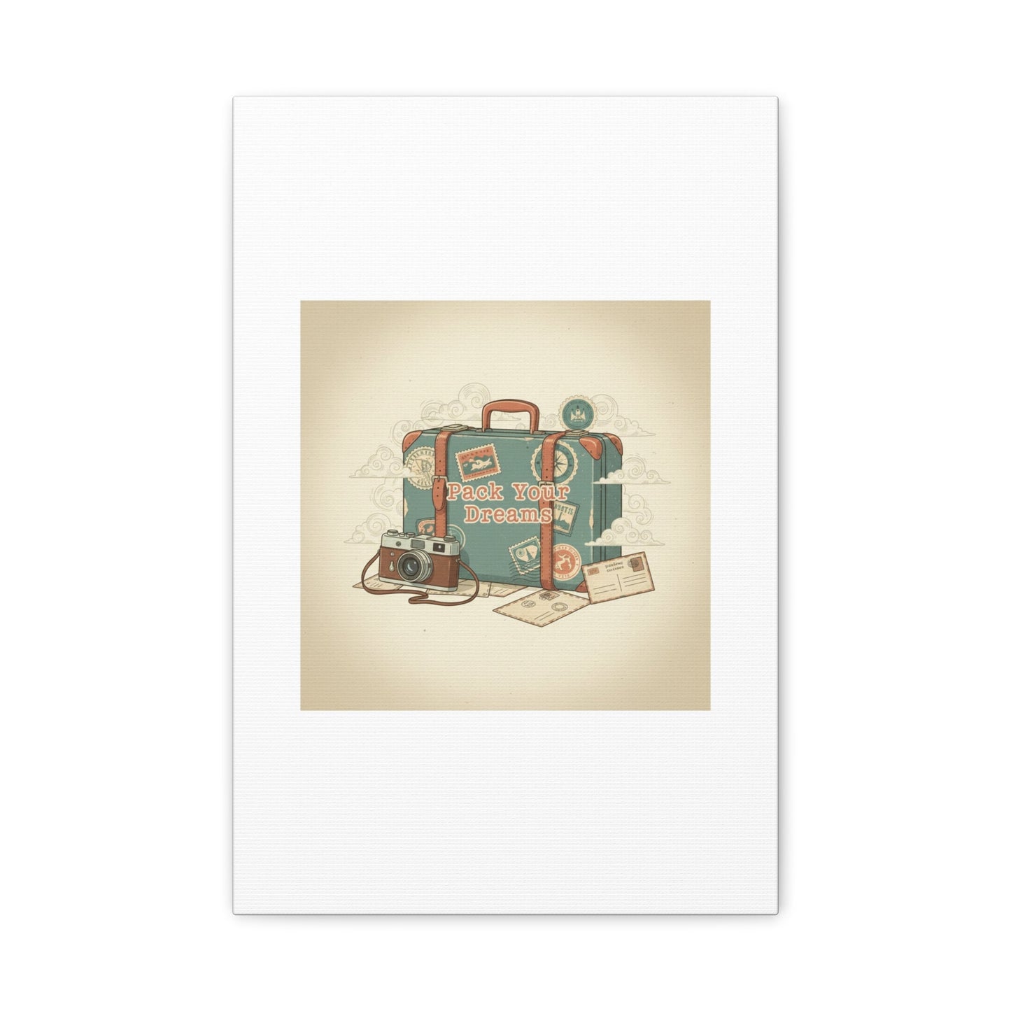 Pack Your Dreams Canvas | Retro Travel Postcard, Wanderlust Passport Stamp Art