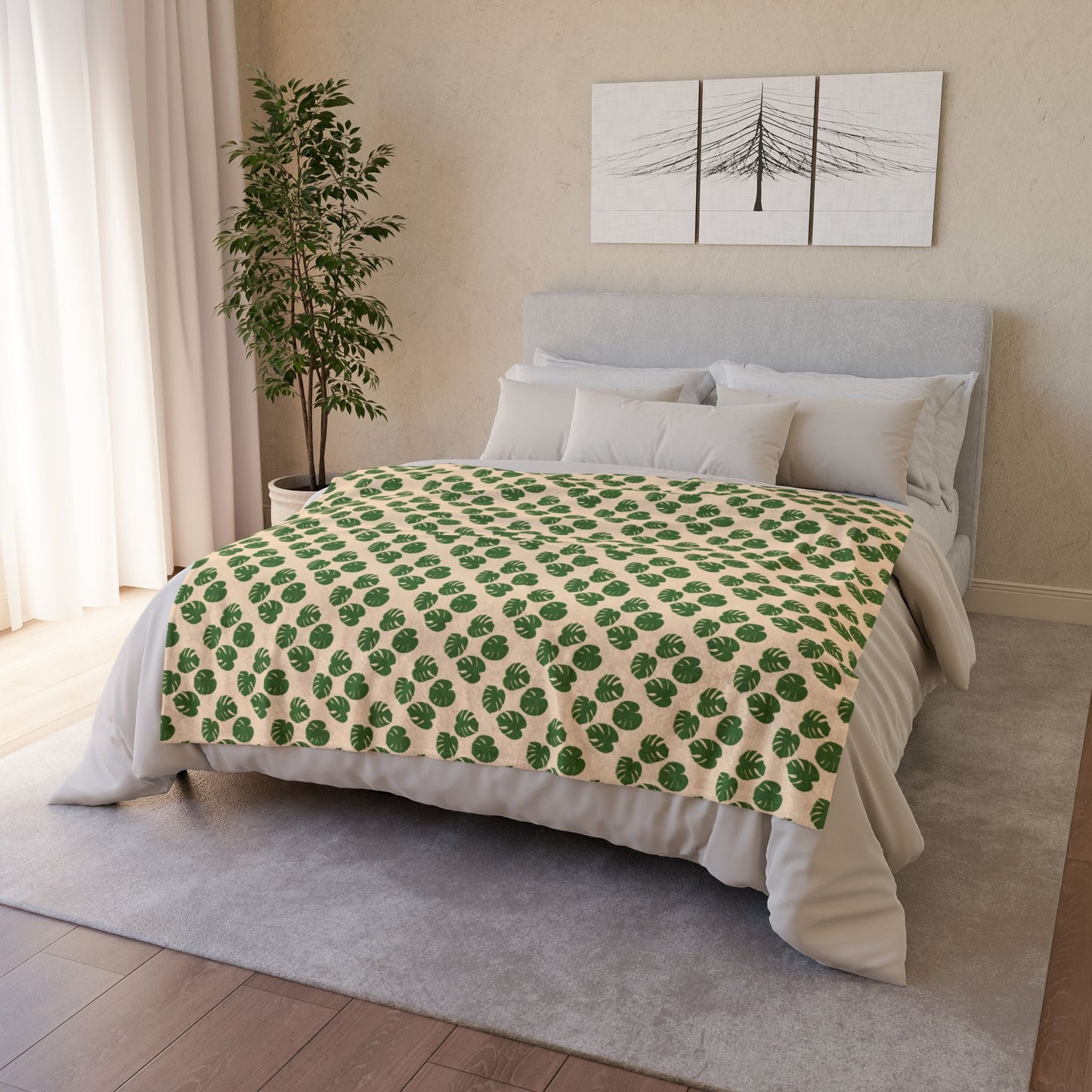 Monstera Pattern Cozy Fleece Throw Blanket