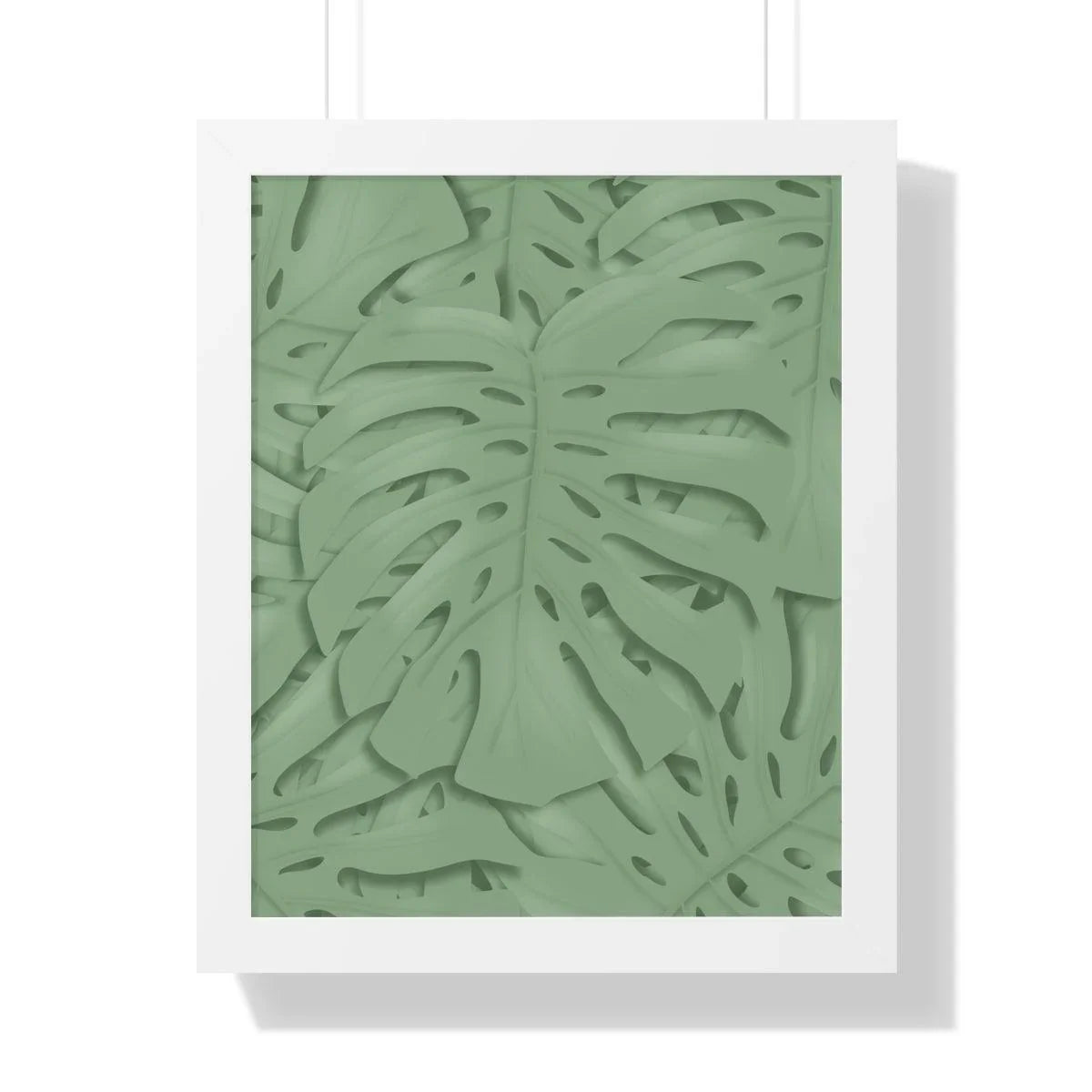Sage Green Monstera Framed Print – Botanical Wall Art