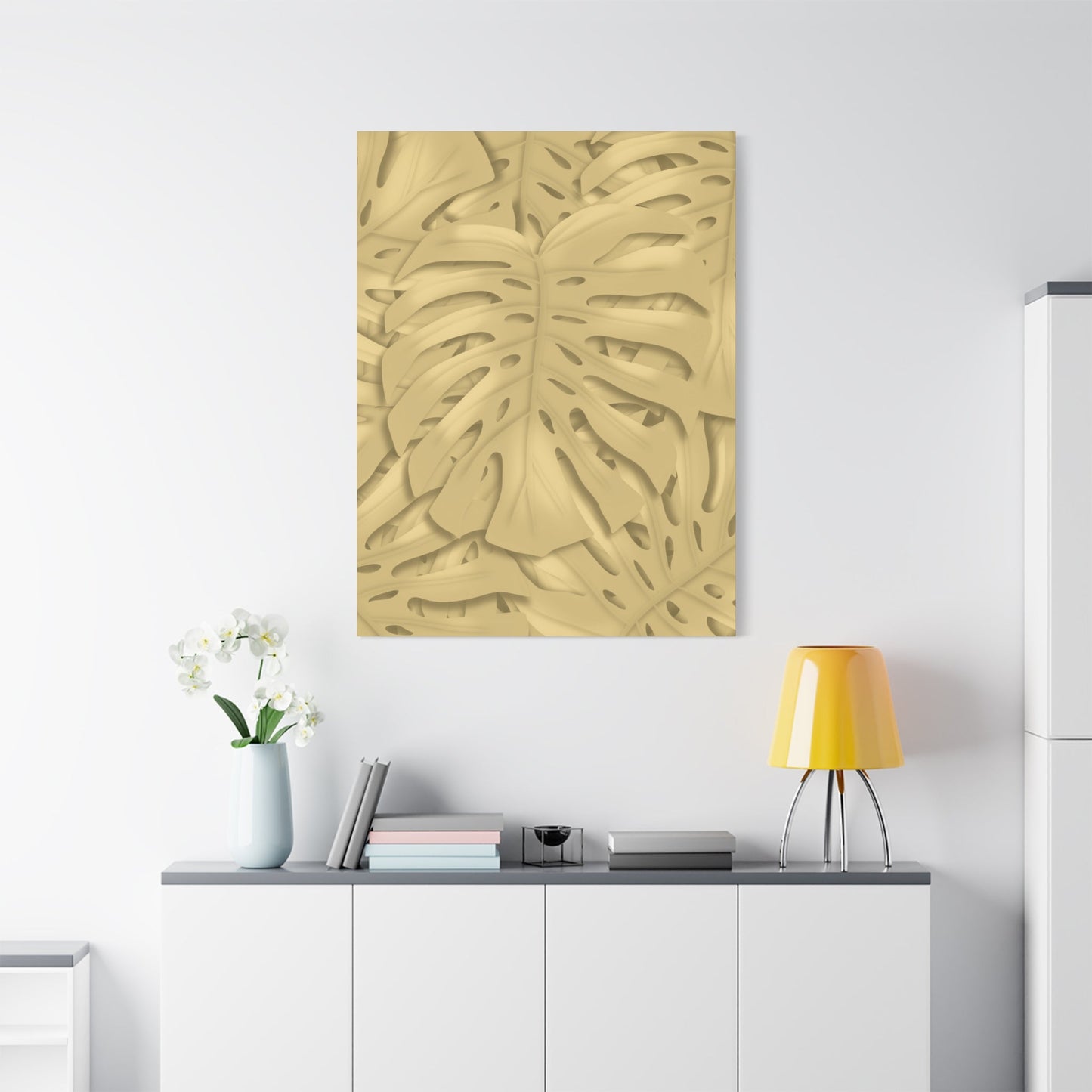 Golden Monstera Canvas Print – Botanical Wall Art