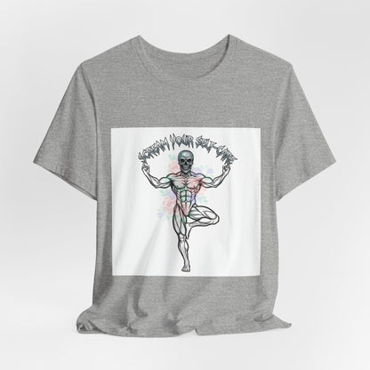 Hard Rock Motivational Skull Yoga Tee | metal font shirt, gothic wellness quote