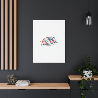 Defy Norms Canvas, Anti-Aesthetic Glitch Typography, Brutalist Poster Style