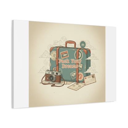 Pack Your Dreams Canvas | Retro Travel Postcard, Wanderlust Passport Stamp Art