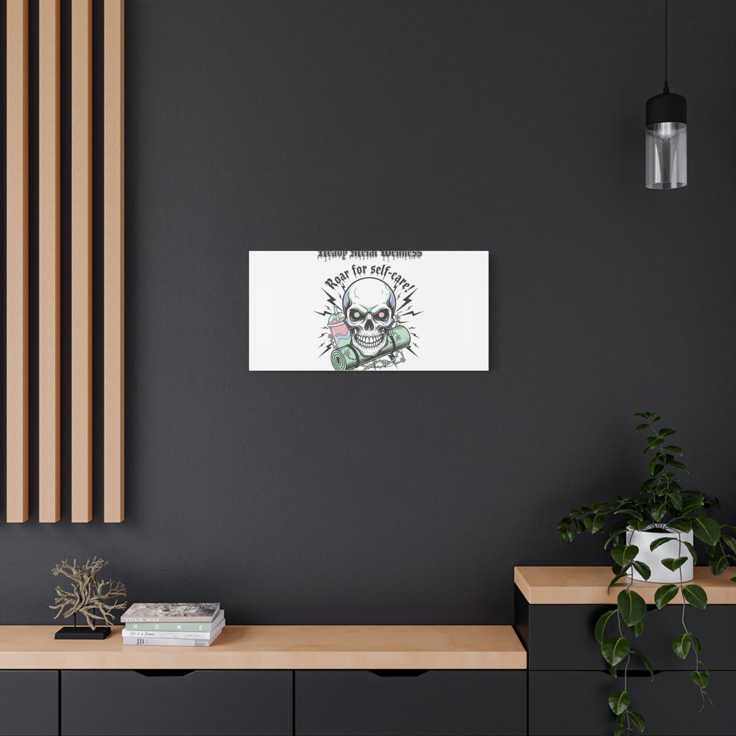 Roar for Self-Care Skull Canvas | heavy metal wellness, gothic wellness quote