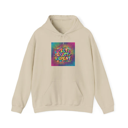 SWEET SWEET REPEAT Hoodie | slogan & glitch graphic, meme phrase