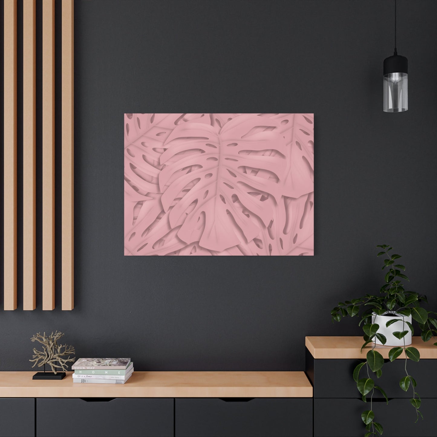 Soft Pink Monstera Canvas Print – Botanical Wall Art