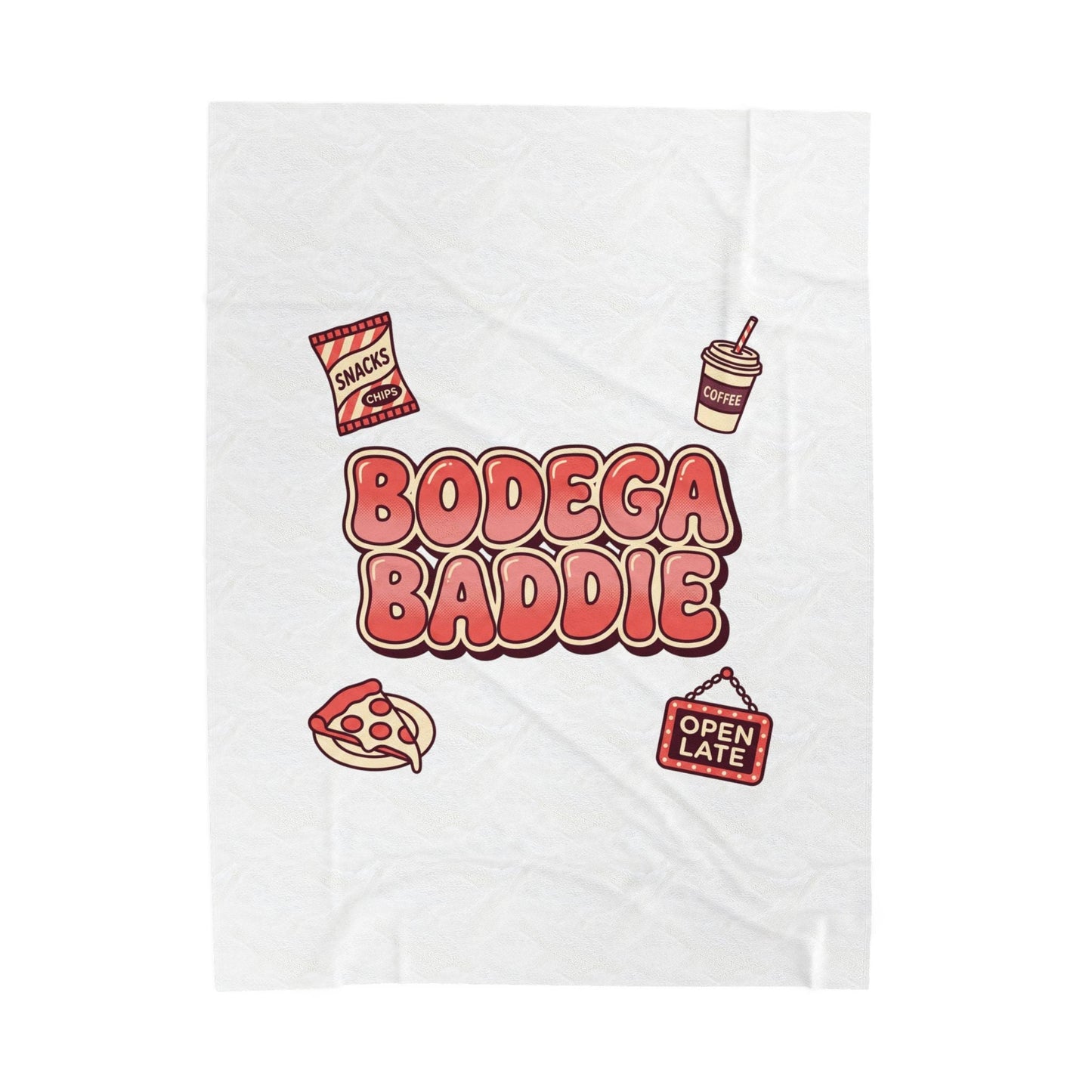 Bodega Baddie Velveteen Blanket | NYC Y2K deli sign, Spanglish cherries