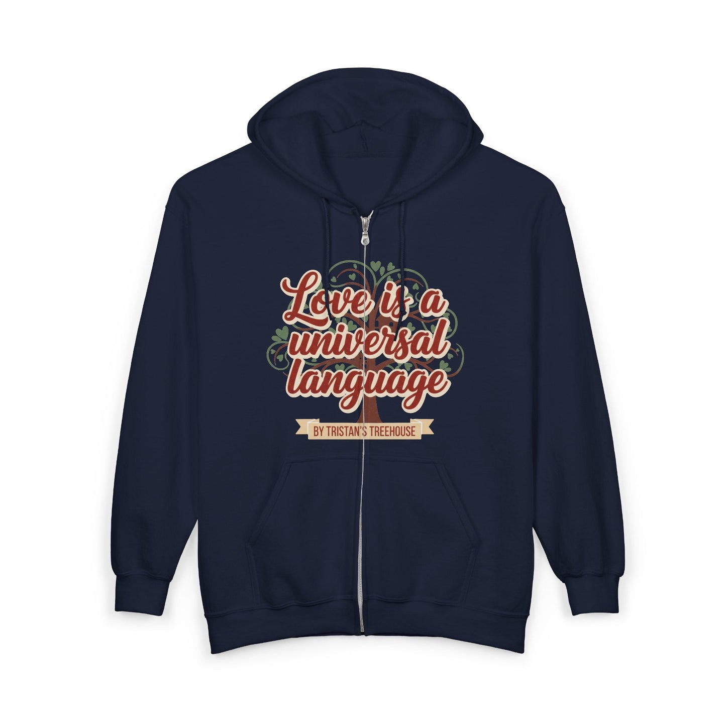Love Vibes Zip Hoodie —Tristan’s Treehouse  Rustic Lakeside Circle Illustration