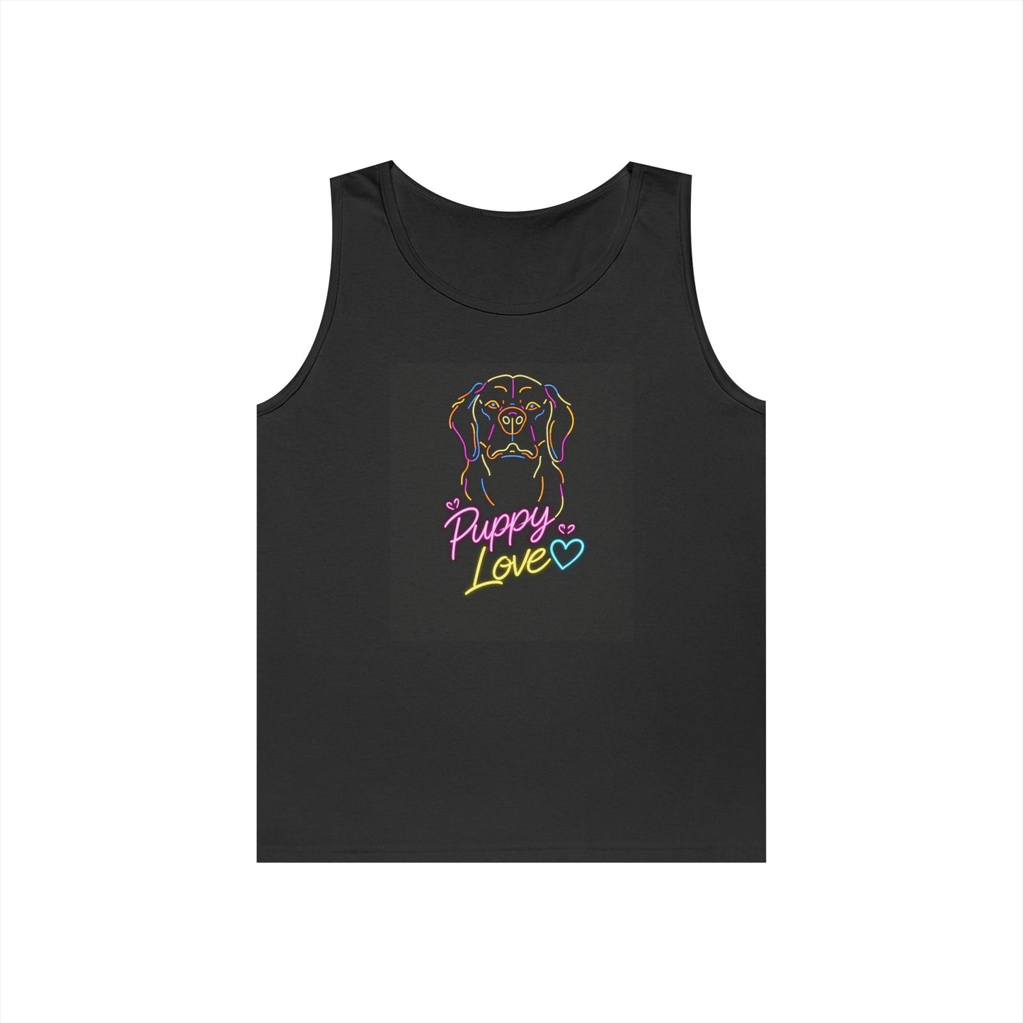 Puppy Love Tank Top — Neon Dog Graphic Summer Tee